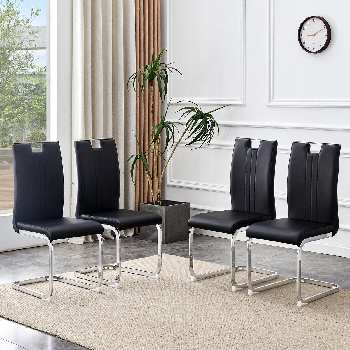 SCHWINGSTUHL DE-36785 4er-Set mit PU-Bezug und bogenförmigem Design Schwarz - Silberfarben/Schwarz, Metall (40.5/98/52cm) - ComfortXL