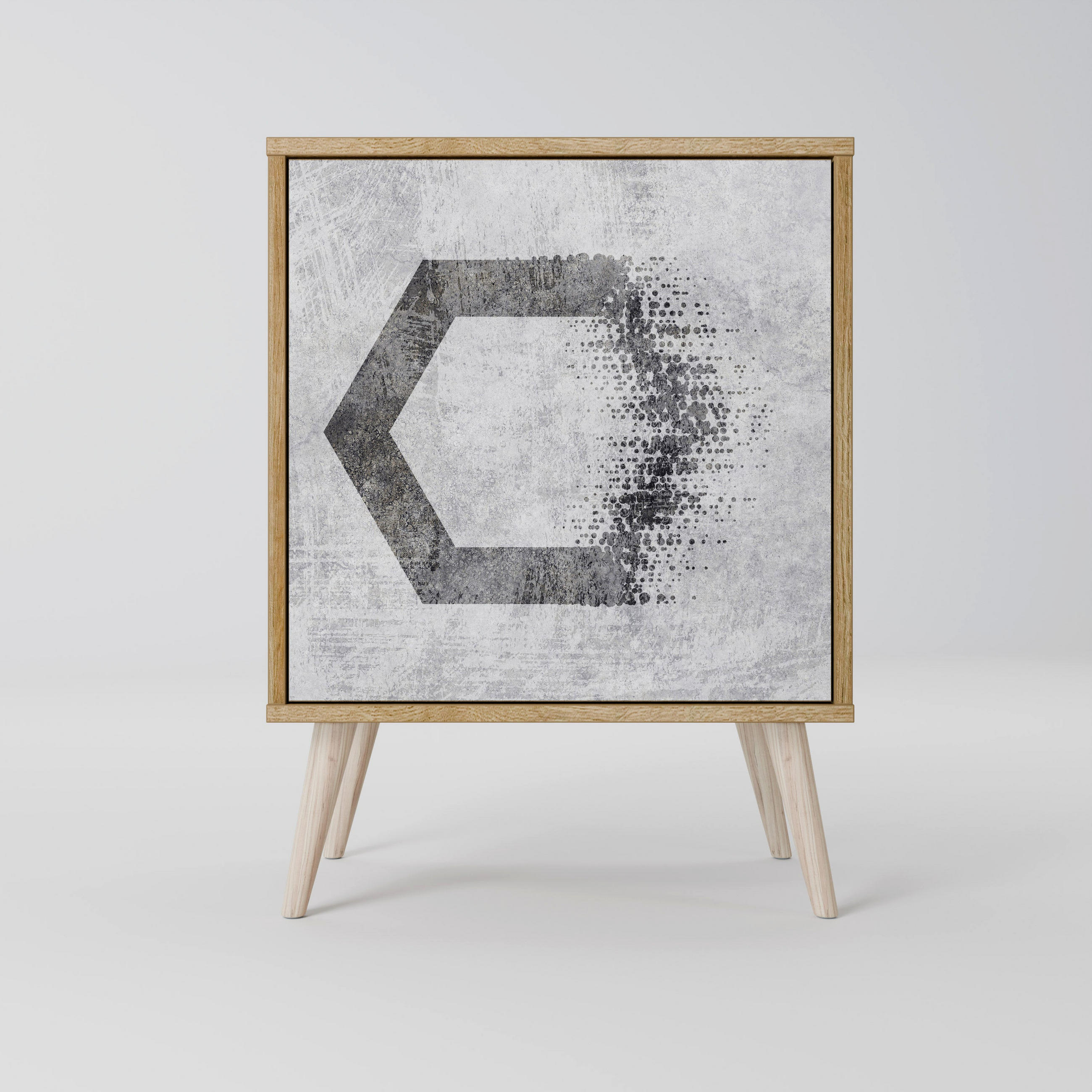 SIDEBOARD HEXAGONAL FIGURES, Eichefarben, 57,5x42x77,5 cm, Schräge Buchenholzfüße - Eichefarben/Buchefarben, Holzwerkstoff/Buchenholz (57.5/77.5/42cm) - SpaceRebels
