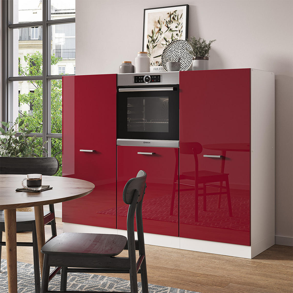 KÜCHENBLOCK R-Line Rot Hochglanz/Weiß 180 cm ohne Arbeitsplatte - Rot/Weiß, Holzwerkstoff (180/81.6/46cm) - Vicco