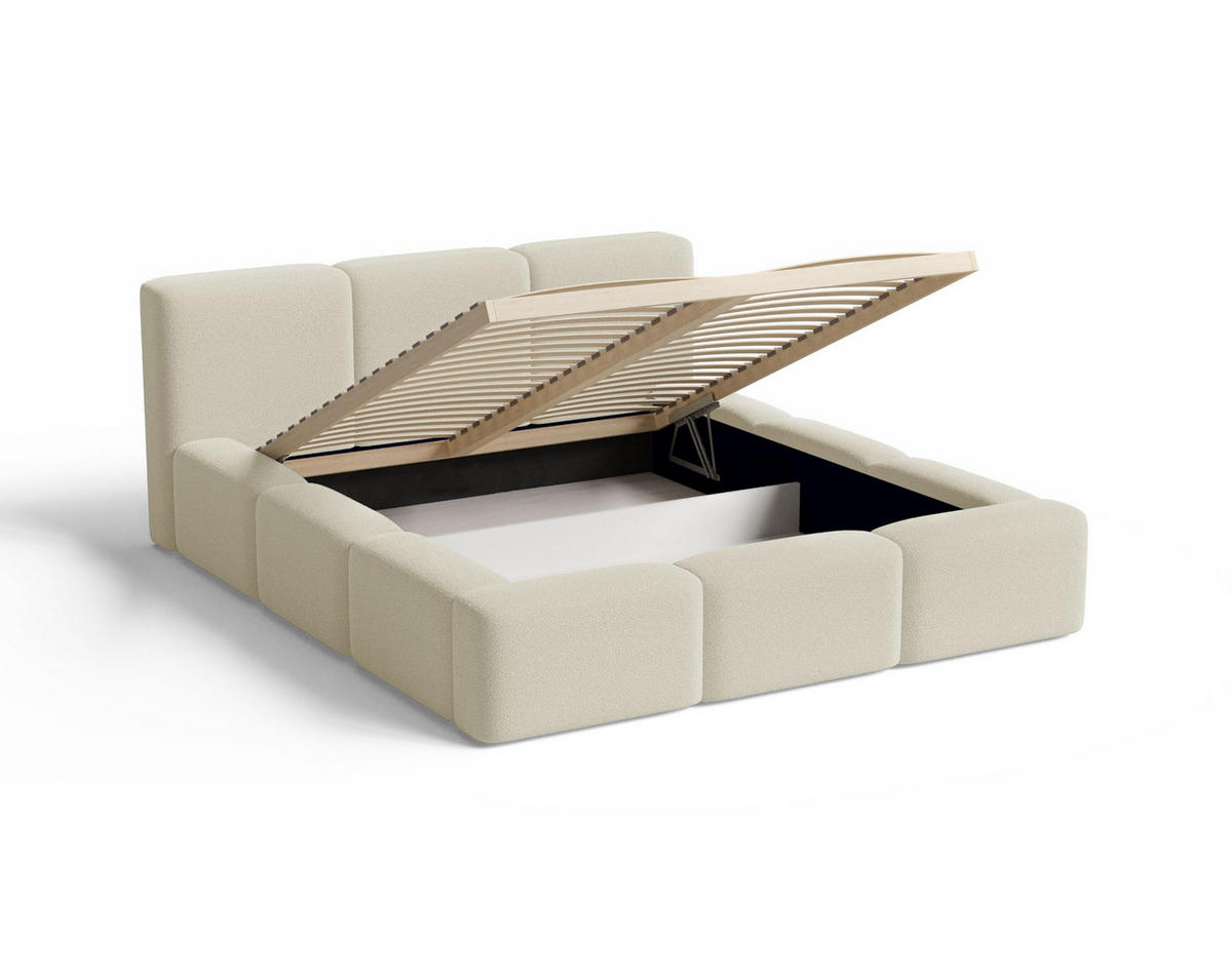 POLSTERBETT 180x200 mit Bettkasten, Lattenrost und Kopfteil, Eleganter Bouclé-Stoffbezug Beige - Beige, Holz (180/200cm) - Chilly