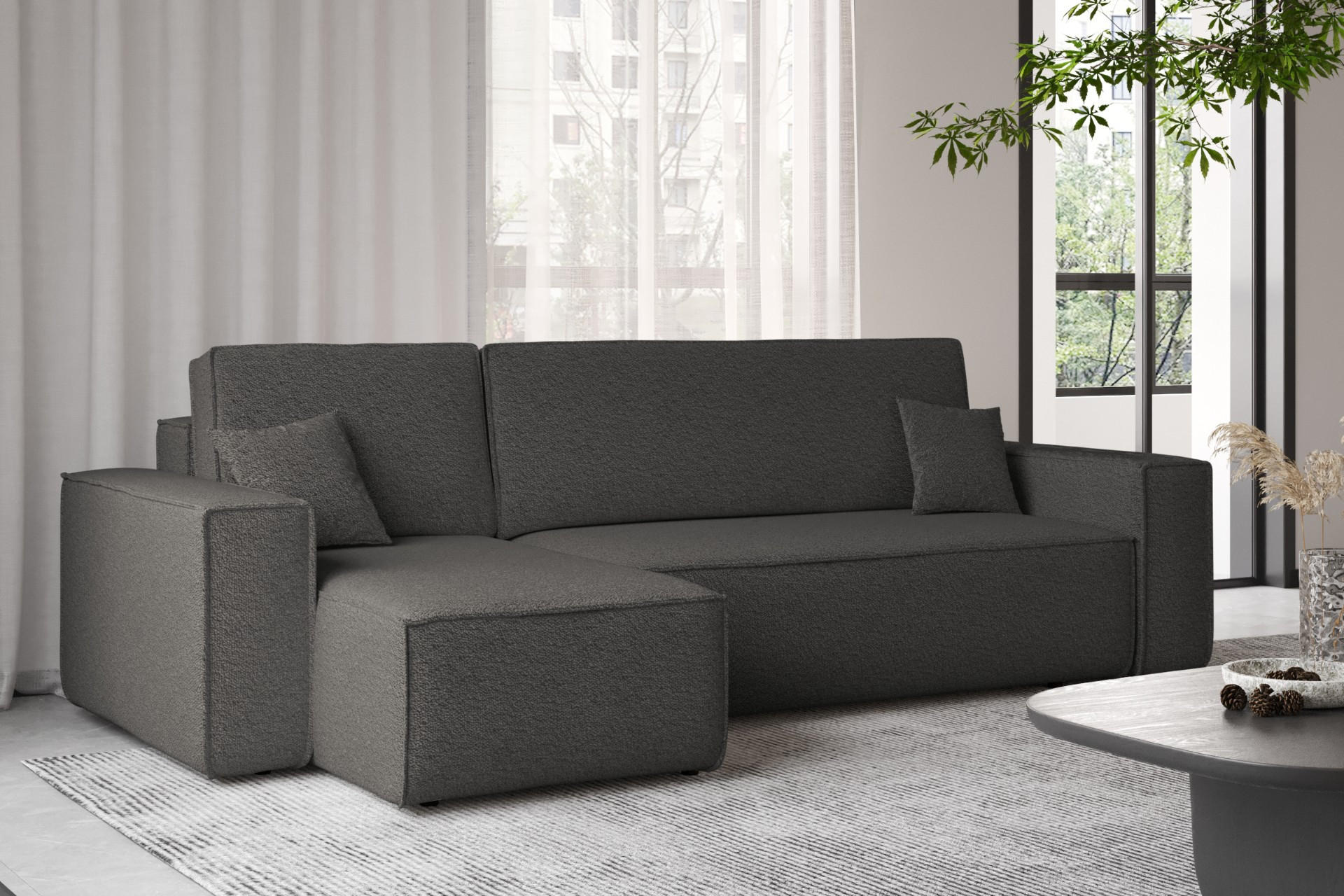 ECKSOFA Mit Schlaffunktion Und Bettkasten L-Form BEST Stoff Abriamo Graphit Links - Graphitfarben, Holz/Textil (142/244cm) - Kaiser Möbel