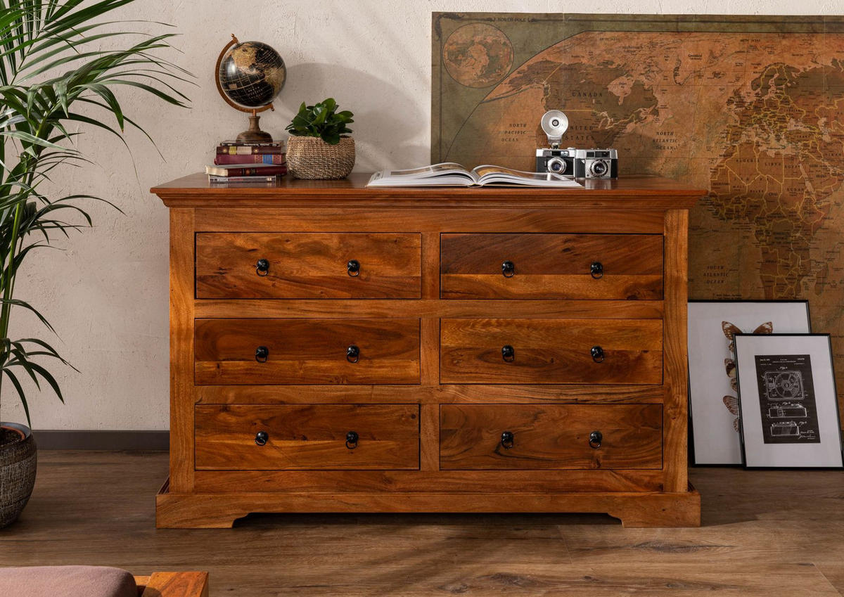 KOMMODE Akazie 145x58x90 honig lackiert OXFORD #0447 - Braun, Holz (145/90/58cm) - Massivmoebel24