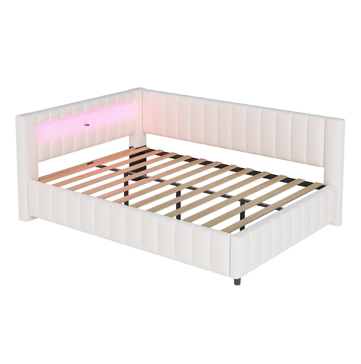 SCHLAFSOFA 140/200 cm mit LED-Beleuchtung, USB-Anschluss, Kopfteil und Rückenlehne, Samt, Beige - Beige, Textil (147.5/82/209cm) - Redom