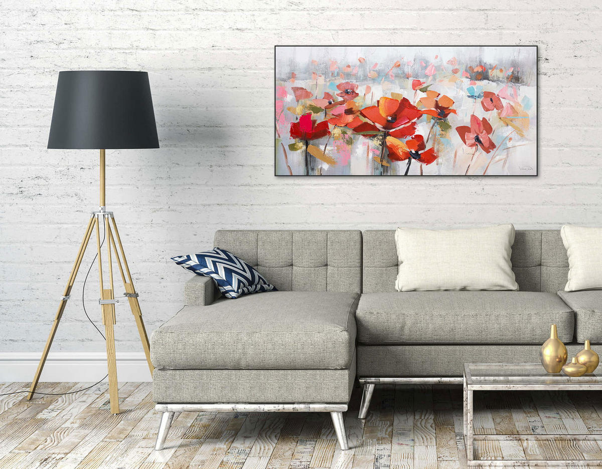 ÖLGEMÄLDE 120/60 cm - Rot/Grau, Holz/Textil (1.7/60cm) - KUNSTLOFT