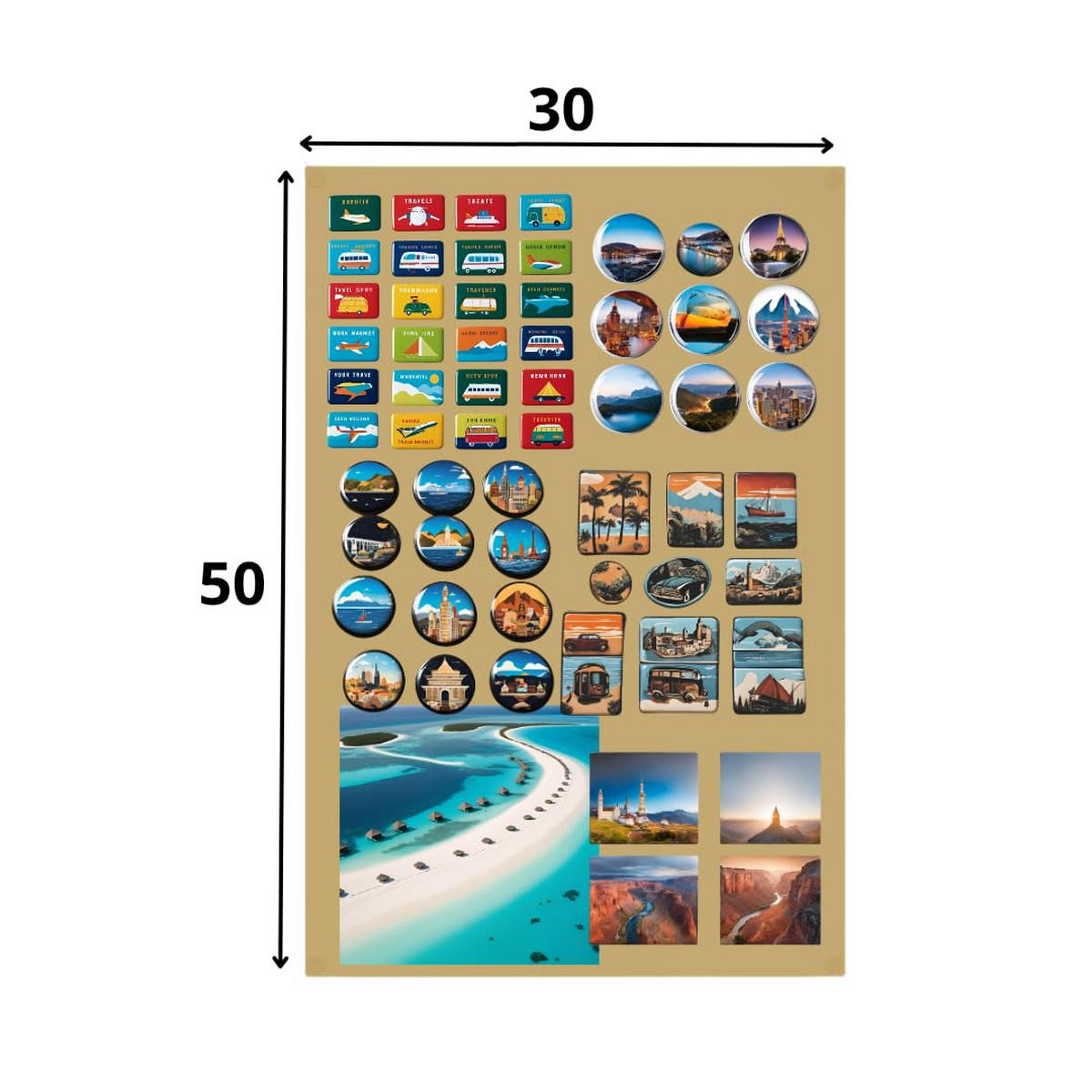 MAGNETTAFEL Klein & Groß Gold 50x30 cm - Magnetisches Stahlboard für Magnete, Fotos und Notizen, Beschreibbar - Goldfarben, Metall (30/50/0.7cm) - ANWICAR