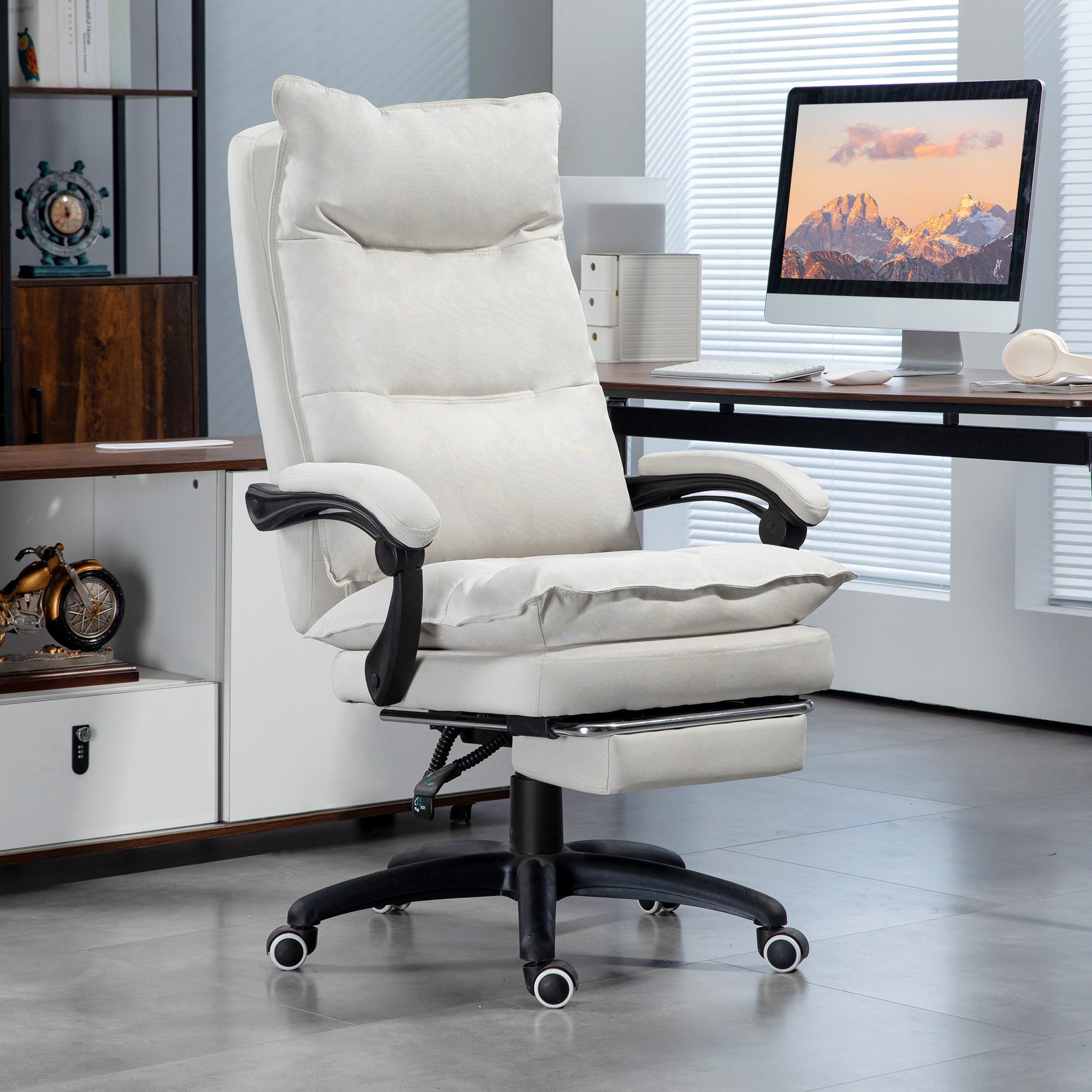 MASSAGE-BÜROSTUHL, höhenverstellbarer, Nylon - Creme, Kunststoff (62/130/70cm) - Vinsetto