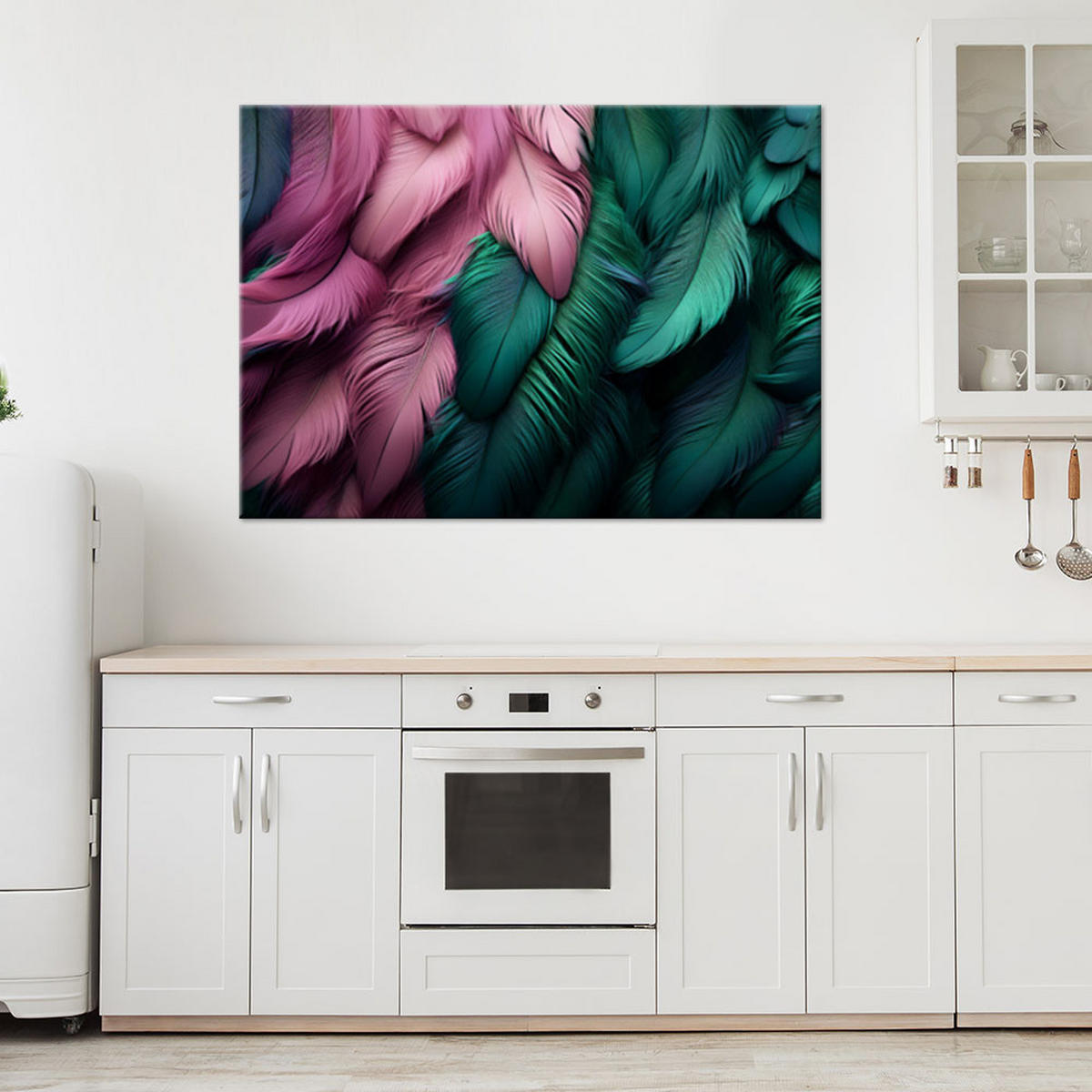 LEINWANDBILD Rosa Federn 120x80cm - Grün, Textil (120/80cm) - Feeby