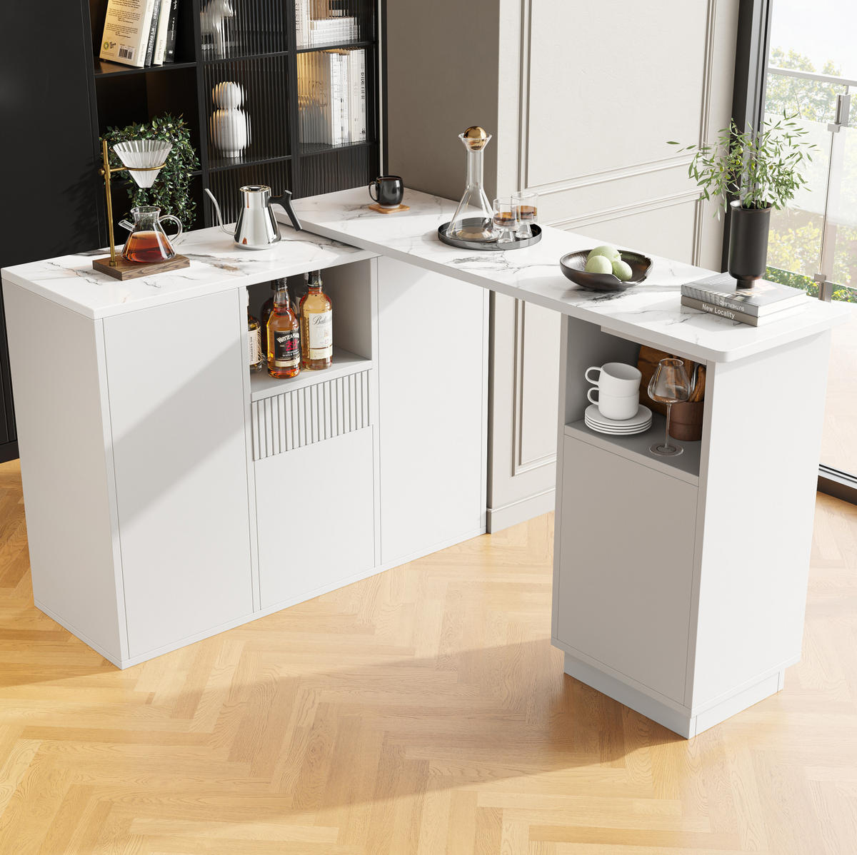 BARTISCH 360° drehbar L-förmig 210 x 30 x 100,9 cm Weiß - Weiß, Holz (30/100.9/210cm) - Beauniv
