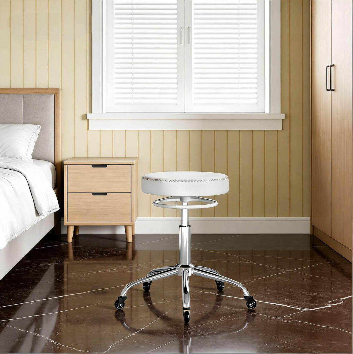 BÜROHOCKER höhenverstellbar mit Rollen 46-58 cm PU White - Weiß, Metall (49/58/49cm) - Meubliv