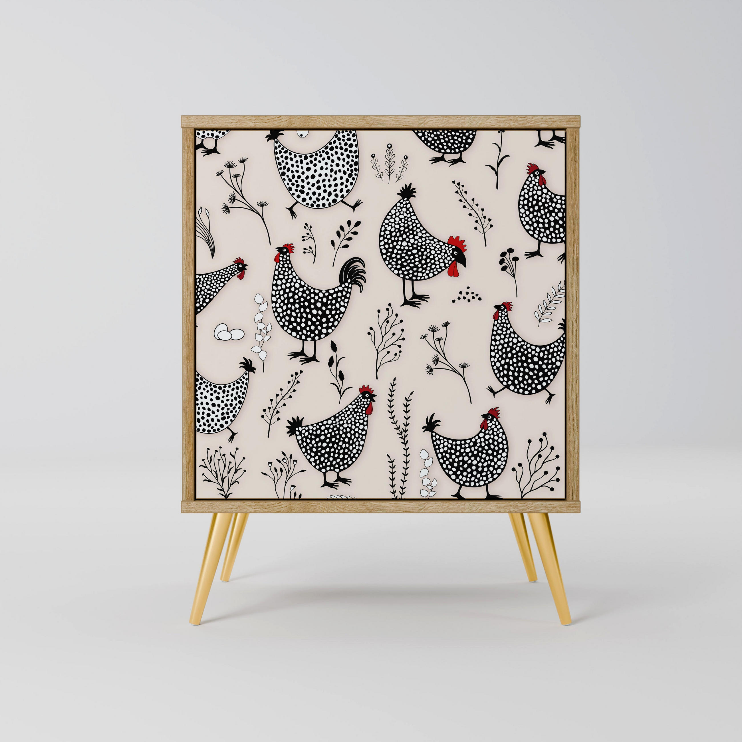 SIDEBOARD HAPPY HENS, Eichefarben, 57,5x42x75,5 cm, Goldfarbene Metallfüße - Eichefarben/Goldfarben, Holzwerkstoff/Metall (57.5/75.5/42cm) - SpaceRebels