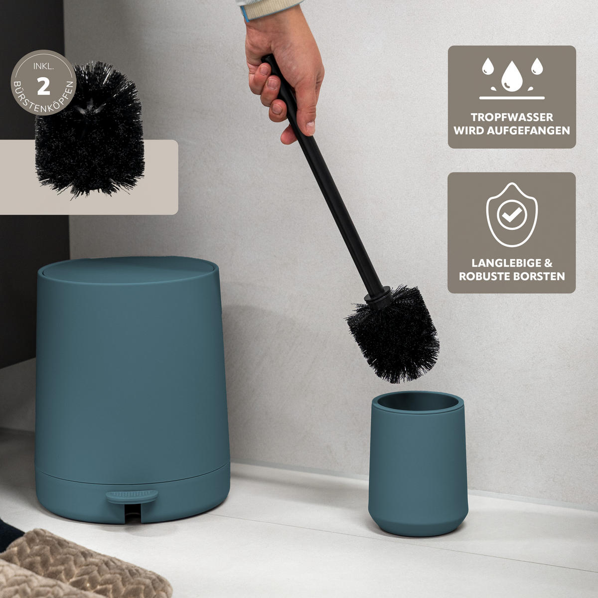BAD-ACCESSOIRES-SET TESERO, Soft-Touch, blau - Blau, Kunststoff (22.5/25.5/25cm) - eluno