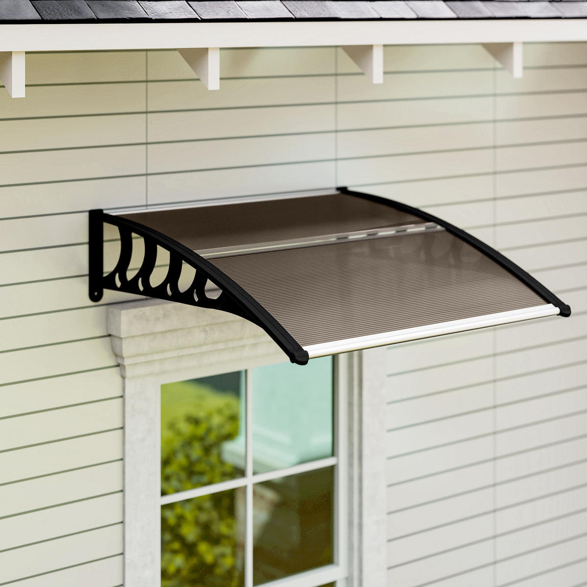 PULTVORDACH Vordach für Haustür 103x96,5x27cm mit UV Schutz für draußen Braun - Braun, Kunststoff (96.5/27/103cm) - Outsunny