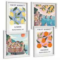 BILDER SET 4er Set - 50x50 cm & 40x60 cm Weißer Rahmen - Obstposter Zitronen Orangen - Weiß, Kunststoff (50/50cm) - TULUP
