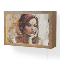 NÁSTĚNNÁ LAMPA Žena - vzhled malby - portrét - moderní 30x20 cm - hnědá, kompozitní dřevo (30/20/8cm) - OnlyWow