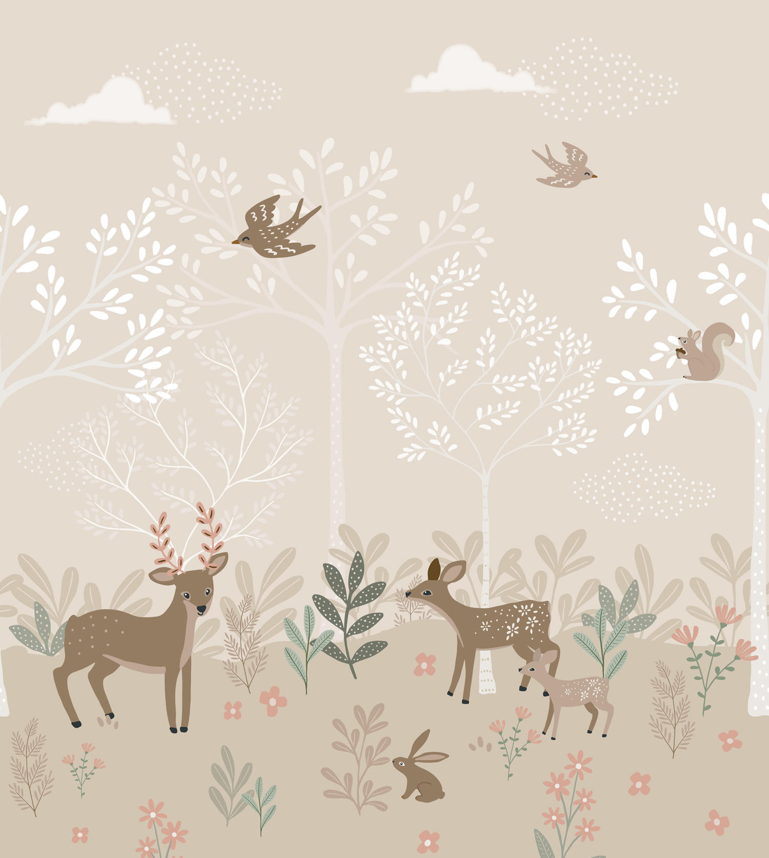 FOTOTAPETE Hirsche 250 x 279 cm - Beige, Papier (250/279cm) - ESTAhome