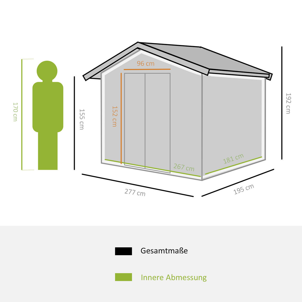 GERÄTEHAUS, Geräteschuppen, Gartenhaus, Schuppen, wetterfest, Stahl, Kohlegrau - Grau, Metall (195/192/277cm) - Outsunny
