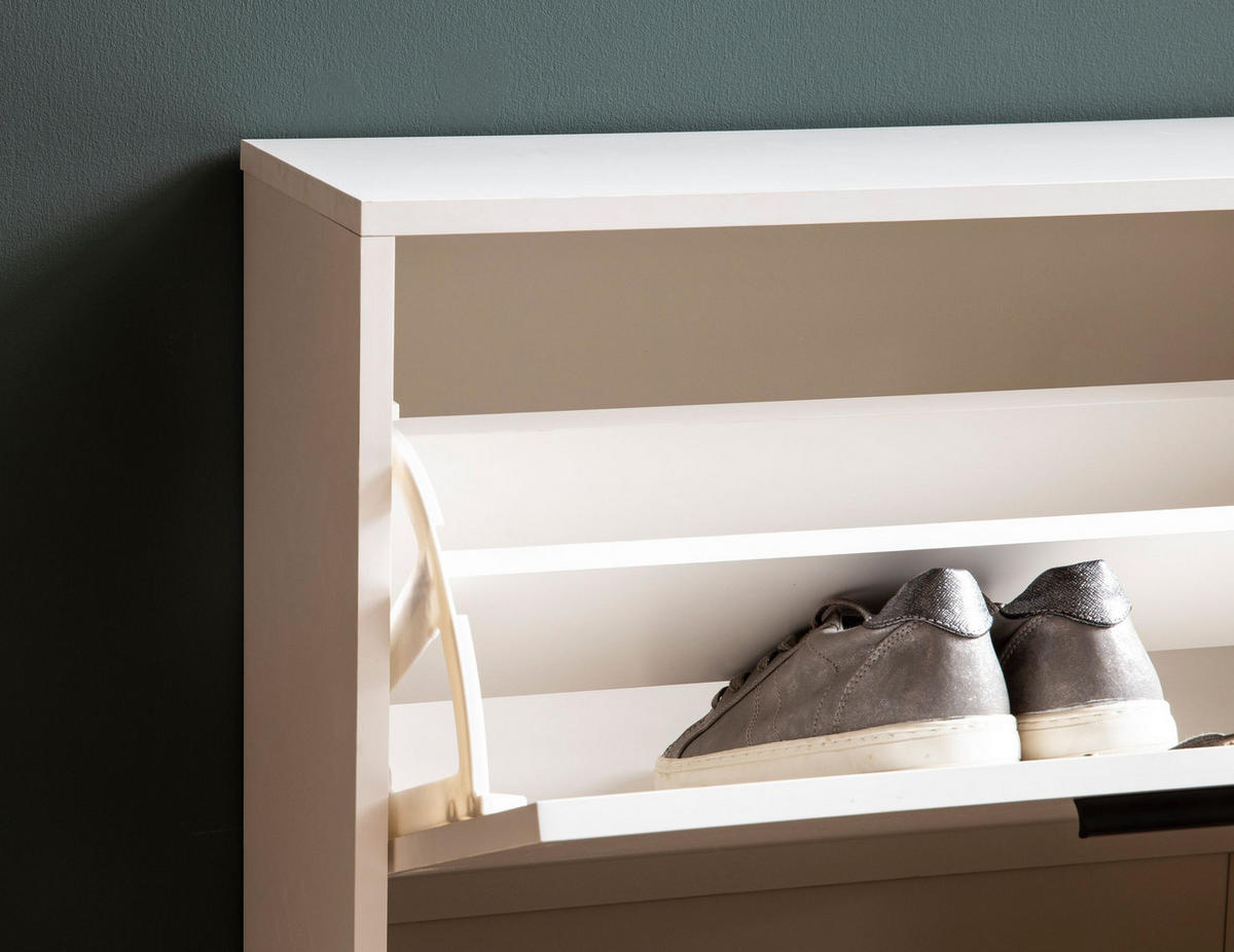 SCHUHSCHRANK – Weiß, 90x120x24 cm, Schuhkipper geschlossen, mit Ablage - Weiß, Holzwerkstoff (90/120/24cm) - KADIMA DESIGN