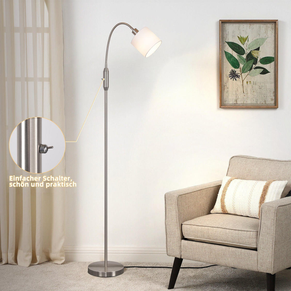 STEHLEUCHTE Hannover 20/20/163 cm - Silberfarben, Metall (30/25/144cm) - Nettlife