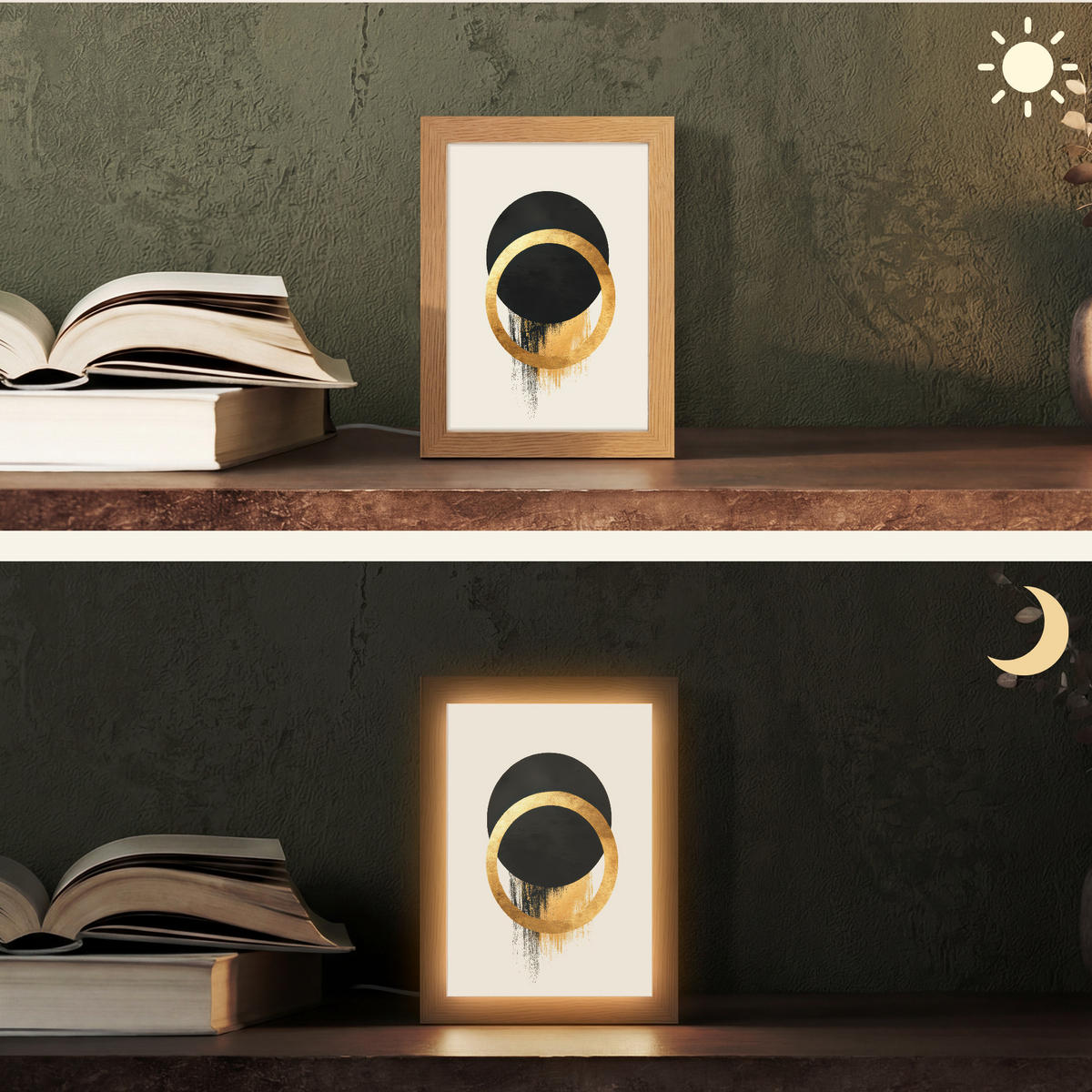 STOLNÍ LAMPA Abstraktní design - Černý kruh - Skvrny od barvy 15x20 cm - jantarová, kompozitní dřevo (8/15/20cm) - OnlyWow