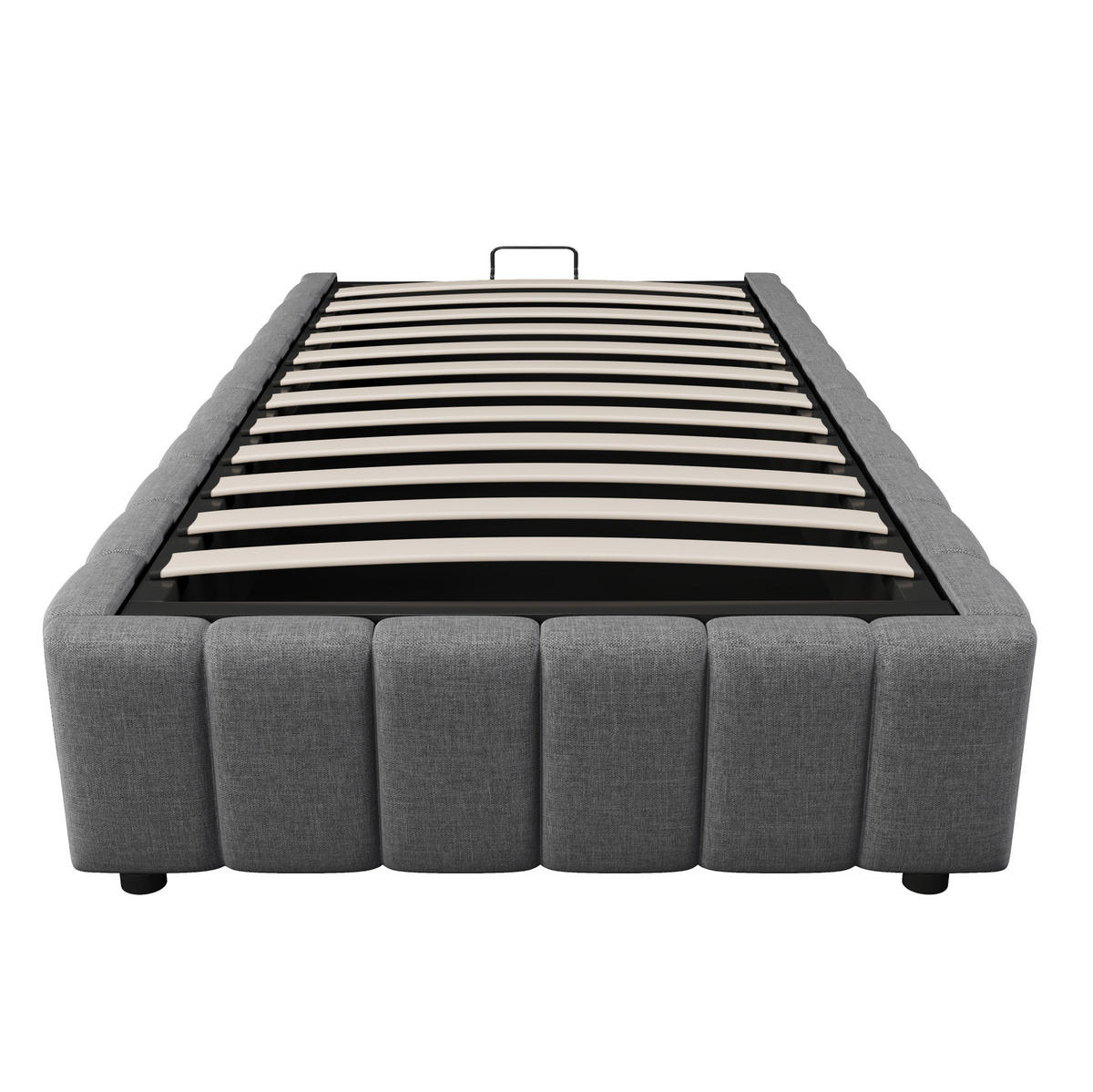 BETT mit hydraulischem Stauraum 90x200 cm Leinen Grau - Grau, Metall (90/200cm) - Meubliv