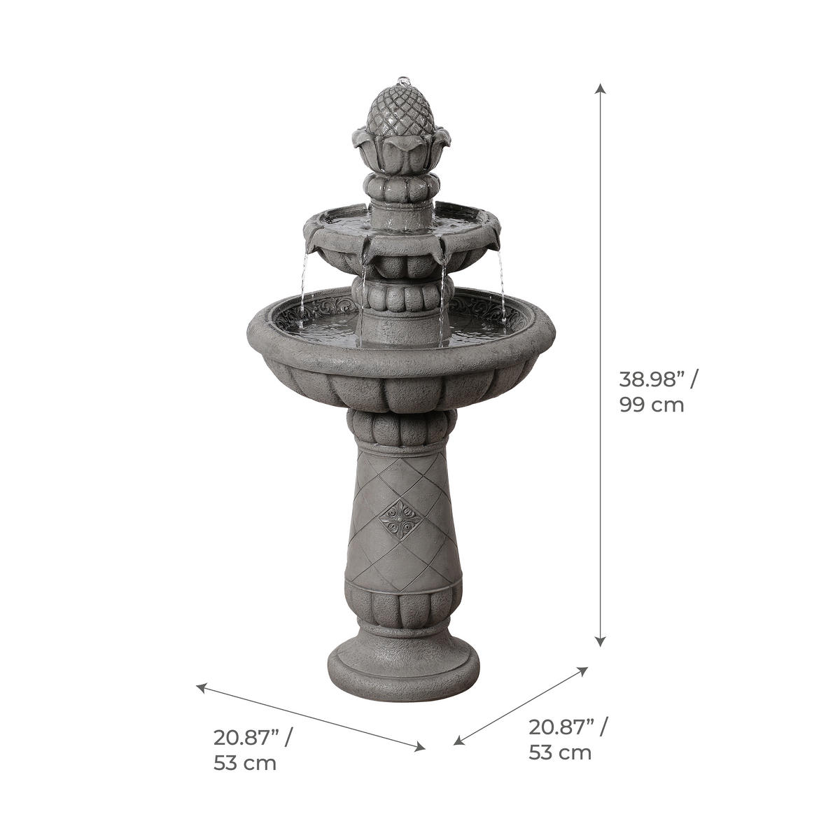 VOGELBAD BRUNNEN 2-stufig Outdoor, Steinoptik, 99cm, Grau - Grau, Stein (53/99/53cm) - Teamson Home