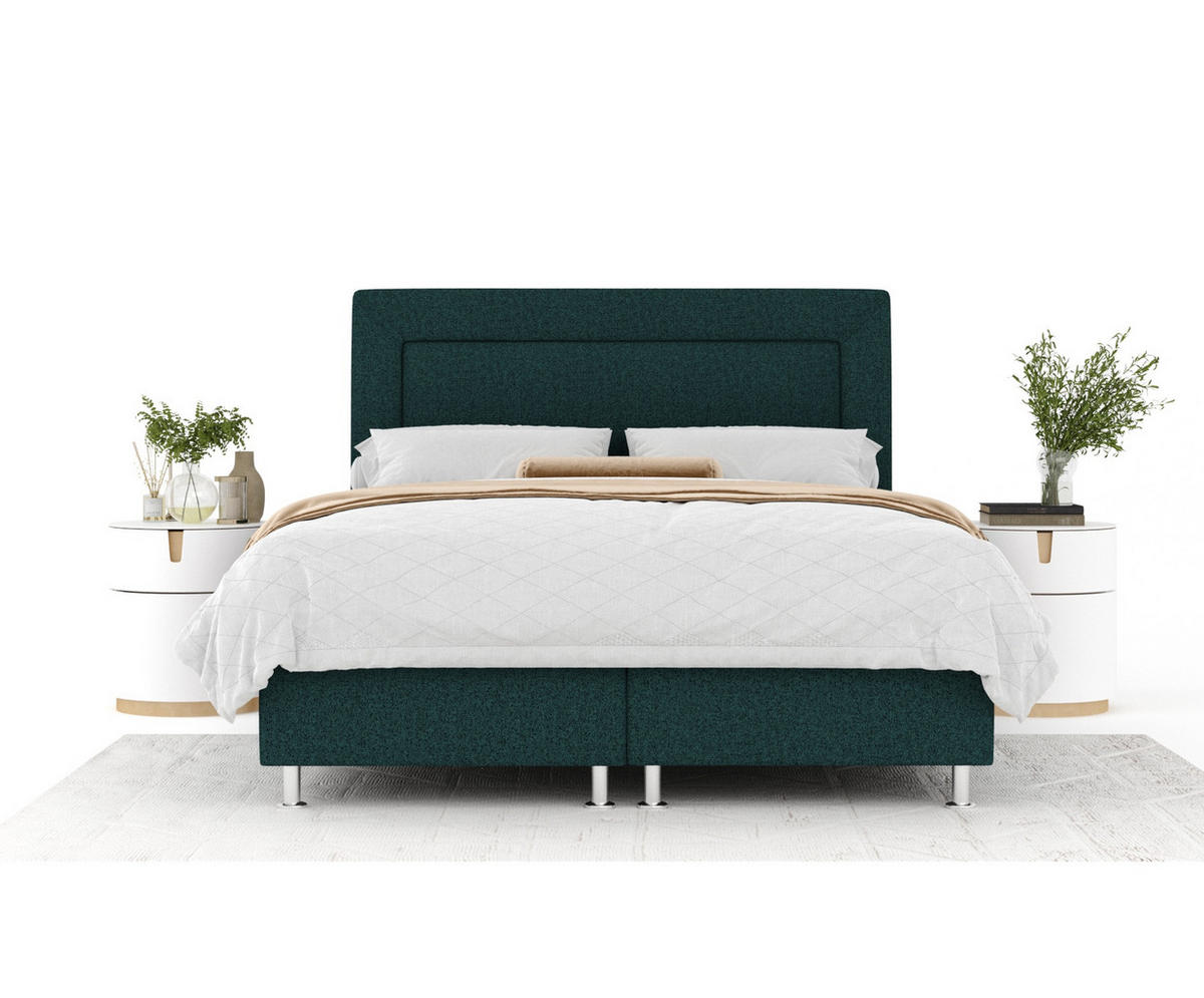 BOXSPRINGBETT Laguno Grün 160/200 cm mit Latex-Topper - Silberfarben/Grün, Holz/Holzwerkstoff (160/200cm) - Maison de Reve