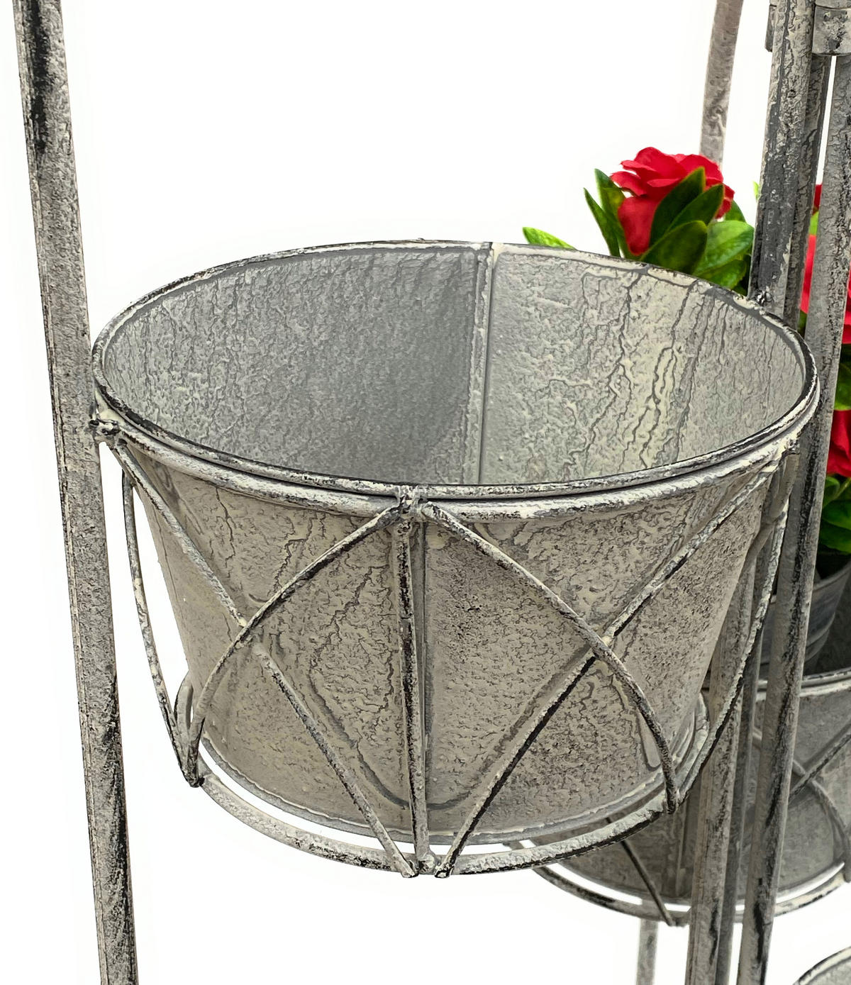 BLUMENTREPPE mit 4 Töpfen Metall Weiß Grau 100 cm 96128 - Grau, Metall (42/100/35cm) - DanDiBo
