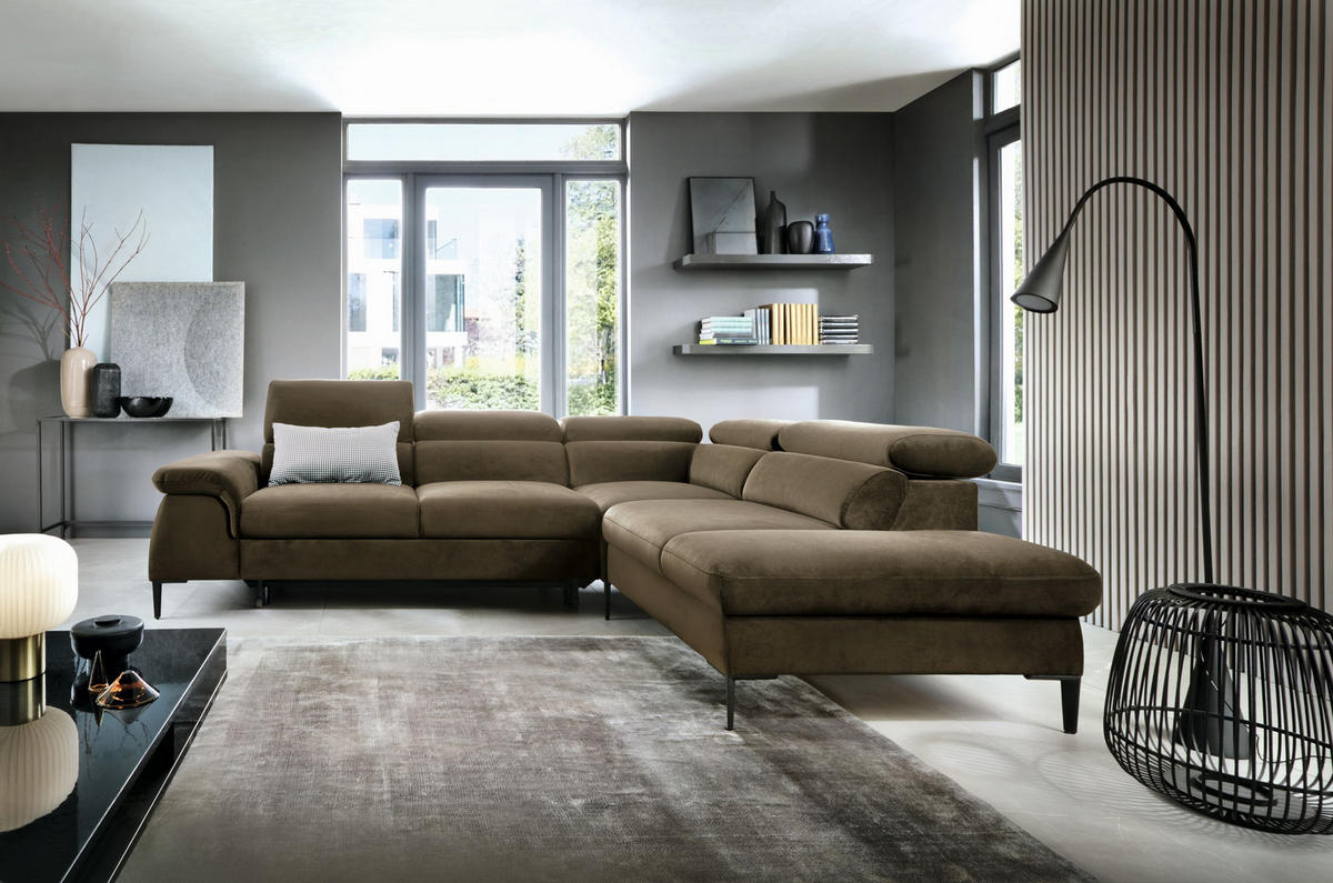 ECKSOFA MESTO Grün Velours-Stoff mit Schlaffunktion - Grün, Holz (280/214cm) - MASSENO