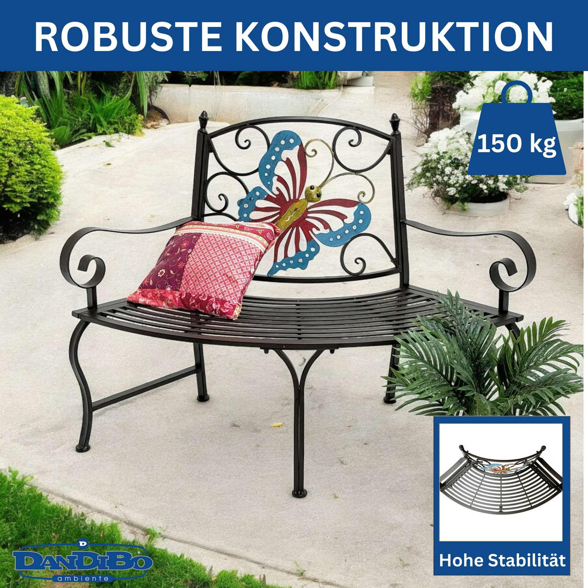 BAUMBANK Halbrund Wetterfest Metall Braun - Braun, Metall (140/100/60cm) - DanDiBo