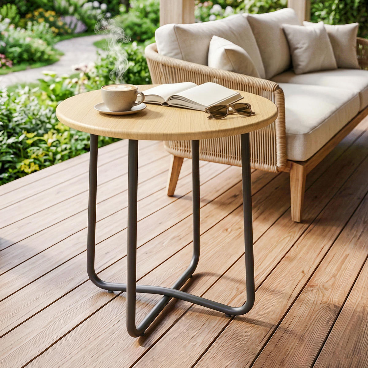 GARTENTISCH,OBERFLÄCHE in Naturholzoptik,1 Stück - Grau, Metall (48/48/51cm) - GiPP