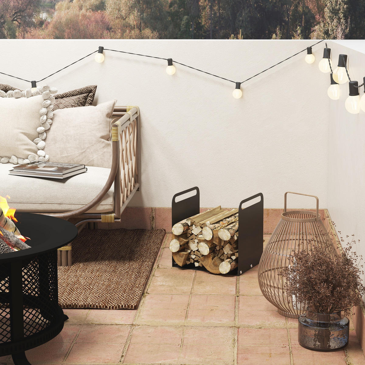 KAMINHOLZREGAL bis 30 kg - Schwarz, Metall (30/36/36.5cm) - Outsunny