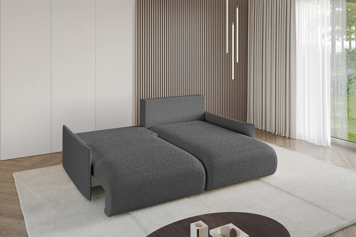 ECKSOFA Ottomane rechts ONESK-L -v1 216x177x72 Grau Bouclé - Platinfarben, Holzwerkstoff/Kunststoff (177/216cm) - ALTDECOR