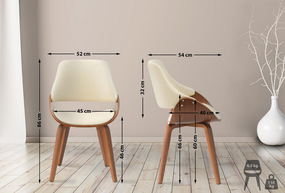 ESSZIMMERSTUHL Lederlook walnuss/creme - Walnussfarben/Creme, Holz/Textil (52/86/54cm) - CLP