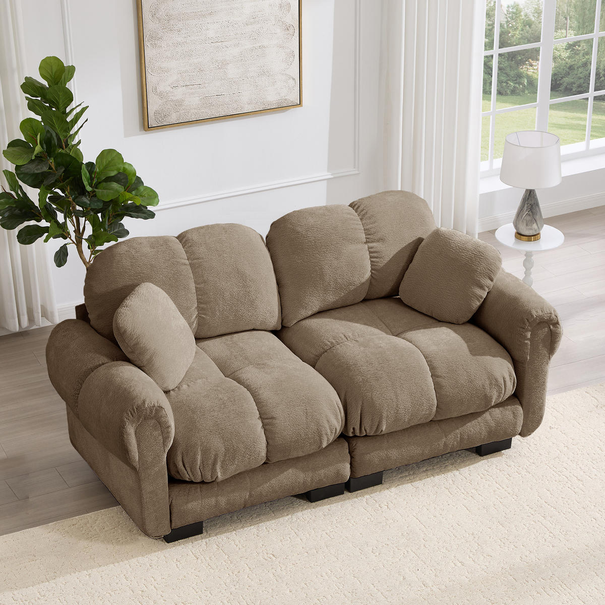 SOFA 190/86/90 cm in Braun aus Chenille mit Steppnähten - Braun, Textil (86/90/190cm) - Flora Grace