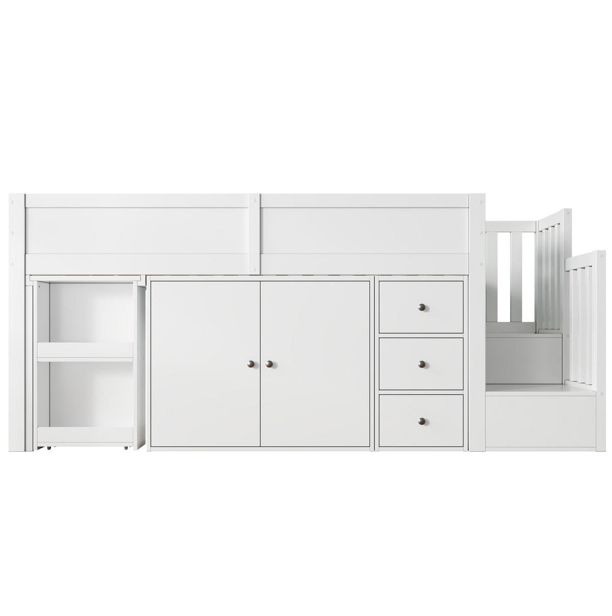 HOCHBETT mit ausziehbarem Schreibtisch und Stauraum 90x200 cm MDF Weiß - Weiß, Holzwerkstoff (90/200cm) - Beauniv