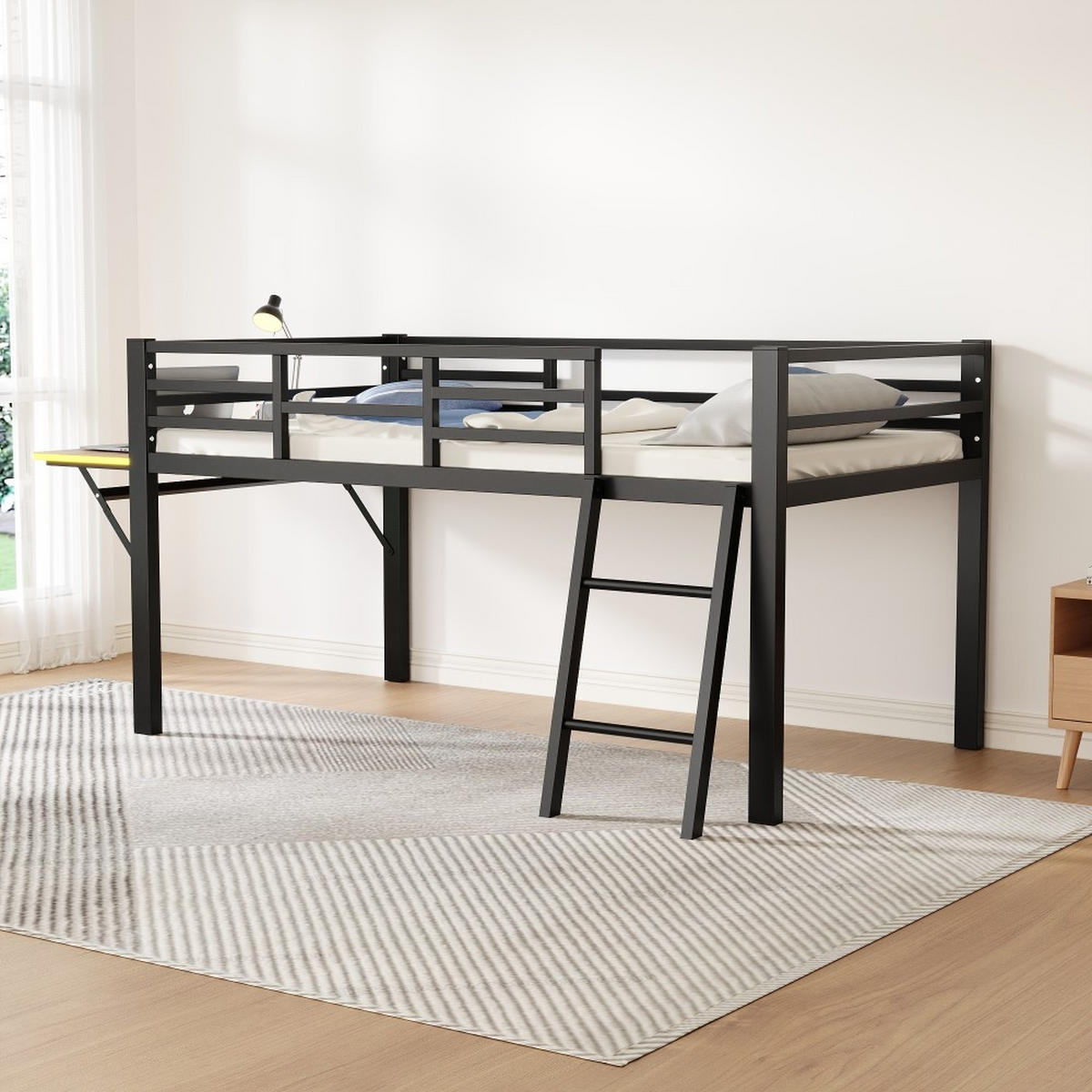 METALLBETT 90 x 200 cm in Schwarz mit LED-Lichtband - Schwarz, Metall (90/200cm) - KOMHTOM