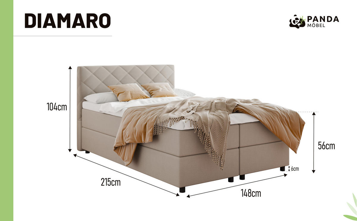 BOXBETT Diamaro 140x200 cm mit Bettkasten und Topper - Cappucino - Beige, Holz (140/200cm) - Panda Möbel