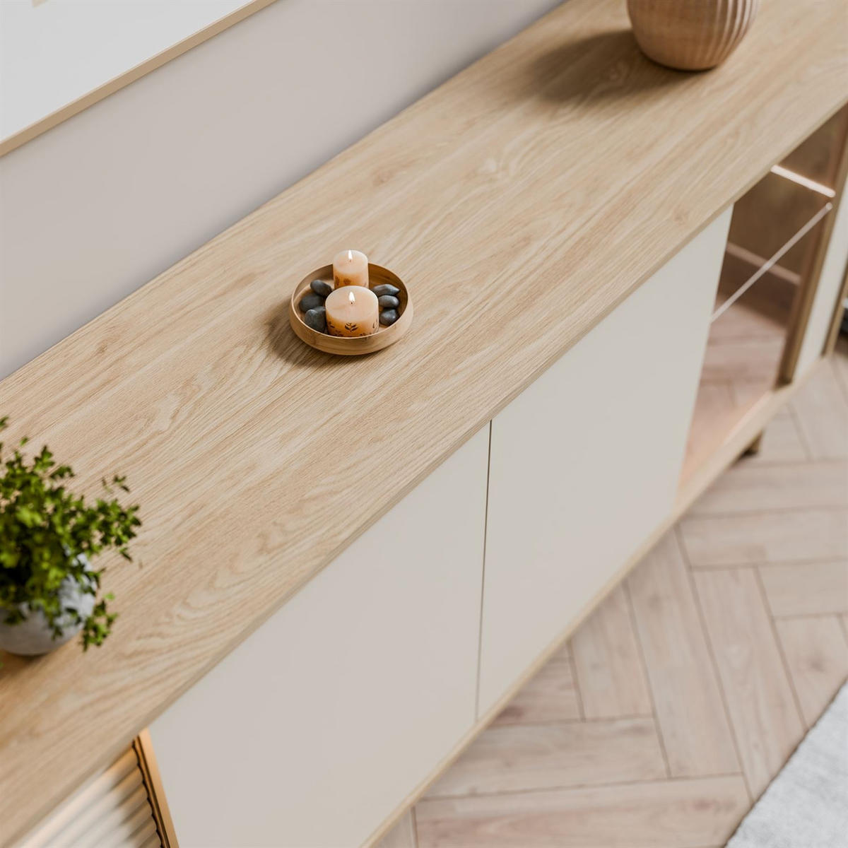 KOMMODE FLORENCE 3D1W mit LED-Beleuchtung - Kaschmir, Holzwerkstoff (184/77/40cm) - Lookway