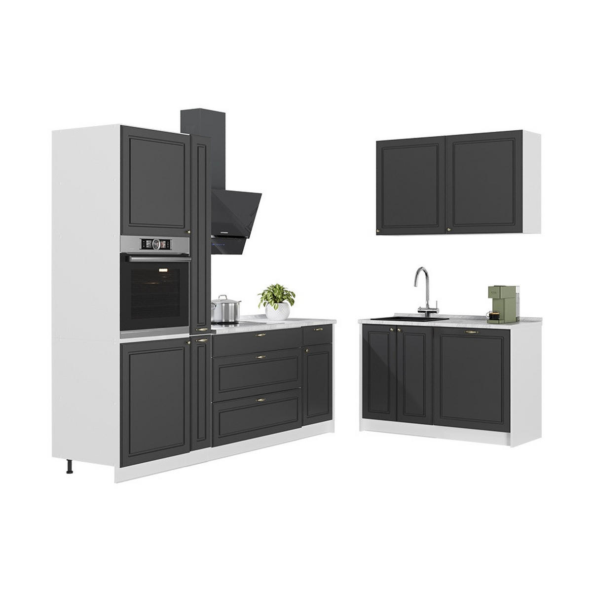 KUHINJA Fame-Line, Seoska Antracit-Zlatna/Bijela, 220 x 120 cm, RP Hrast - bijela/antracit, drvni materijal (220/206.8/60cm) - Vicco