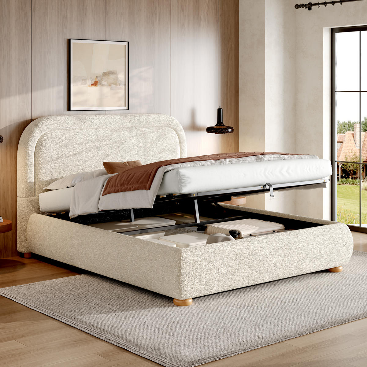 POLSTERBETT 140/190 cm in Beige Bouclé mit Bettkasten - Beige, Holzwerkstoff/Textil (140/190cm) - WISHDOR