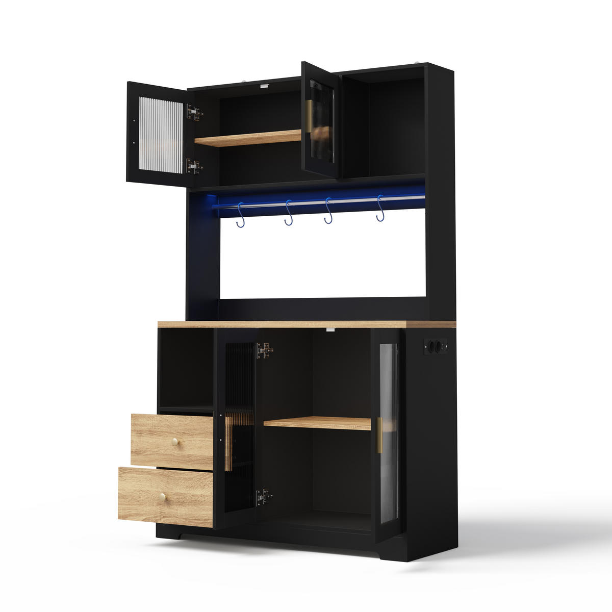 BUFFET 178 cm MDF Schwarz Holzoptik mit RGB-LED und Weinregal - Schwarz, Holzwerkstoff (40/178/110cm) - Korfee
