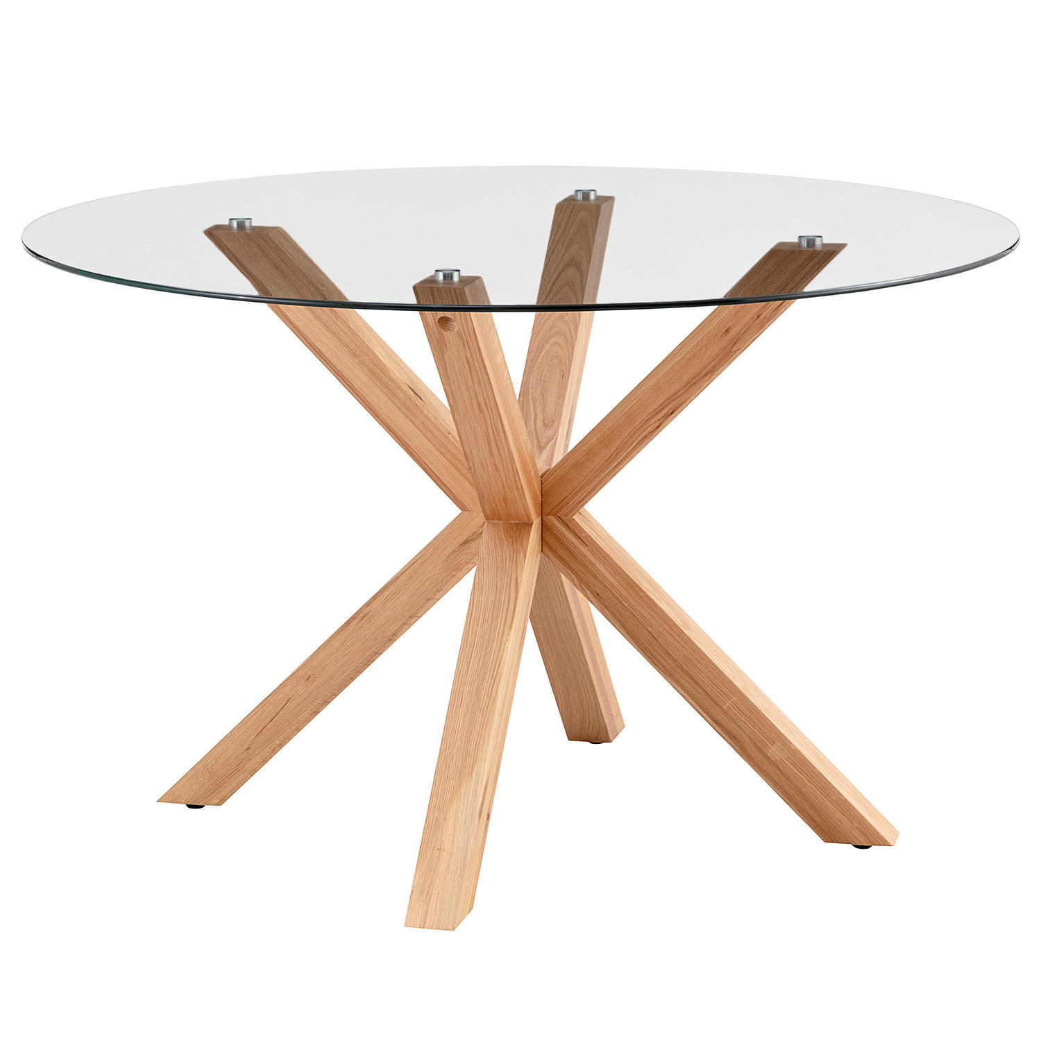 ESSTISCH rund - Glas / Eiche massiv - Eichefarben, Glas/Holz (119/119/76cm) - home24