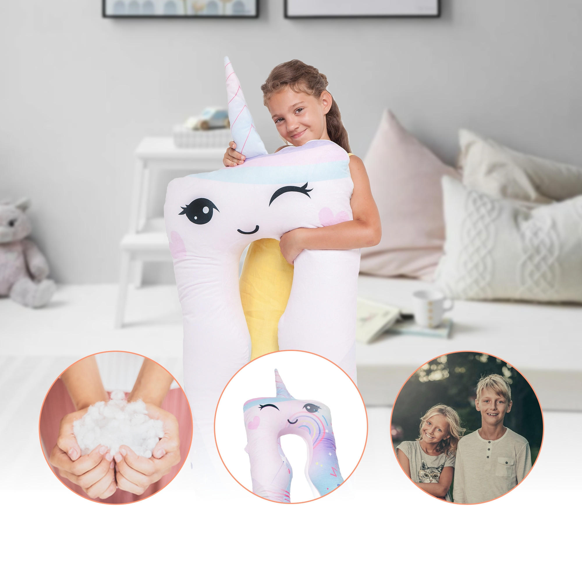 KISSEN für Kinder - Pink/Weiß, Textil (60/120cm) - KomfortKissen