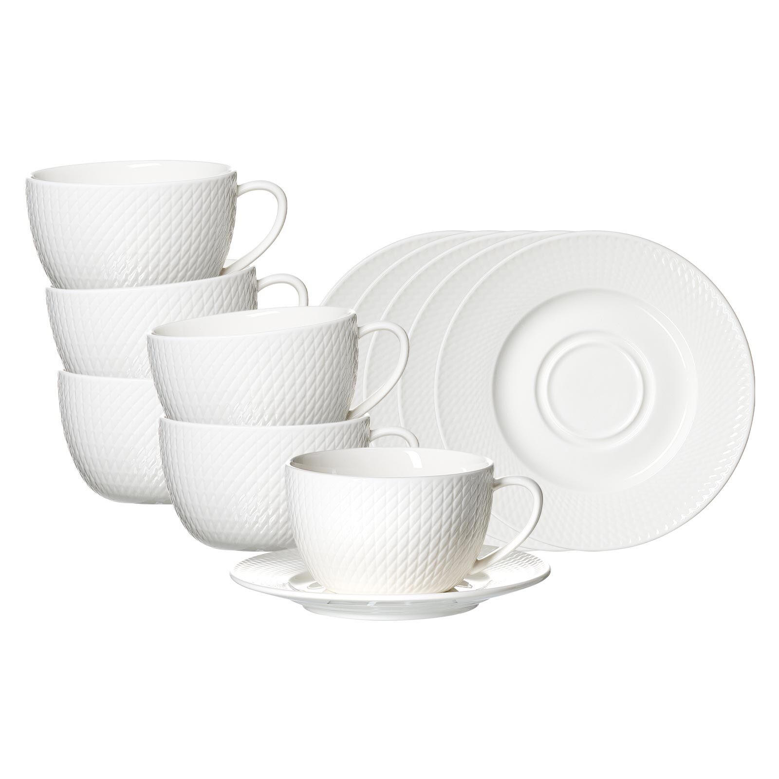 CAPPUCCINOTASSEN MIT UNTERTASSEN Saphir weiß 320 ml 6er Set - Weiß, Keramik (16.5/8.5/16.5cm) - Ritzenhoff Breker