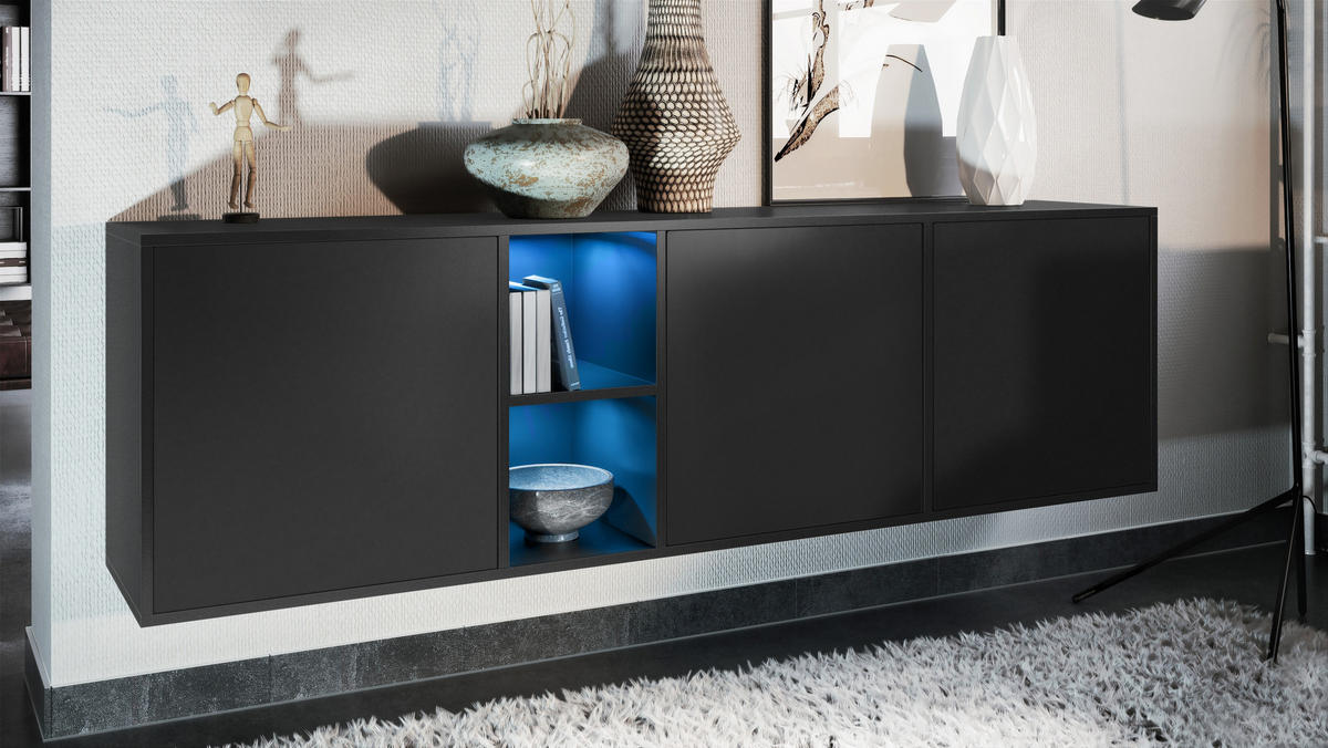 SIDEBOARD Cuba Türen in Schwarz matt - Schwarz, Holzwerkstoff (182/53/35cm) - Vladon