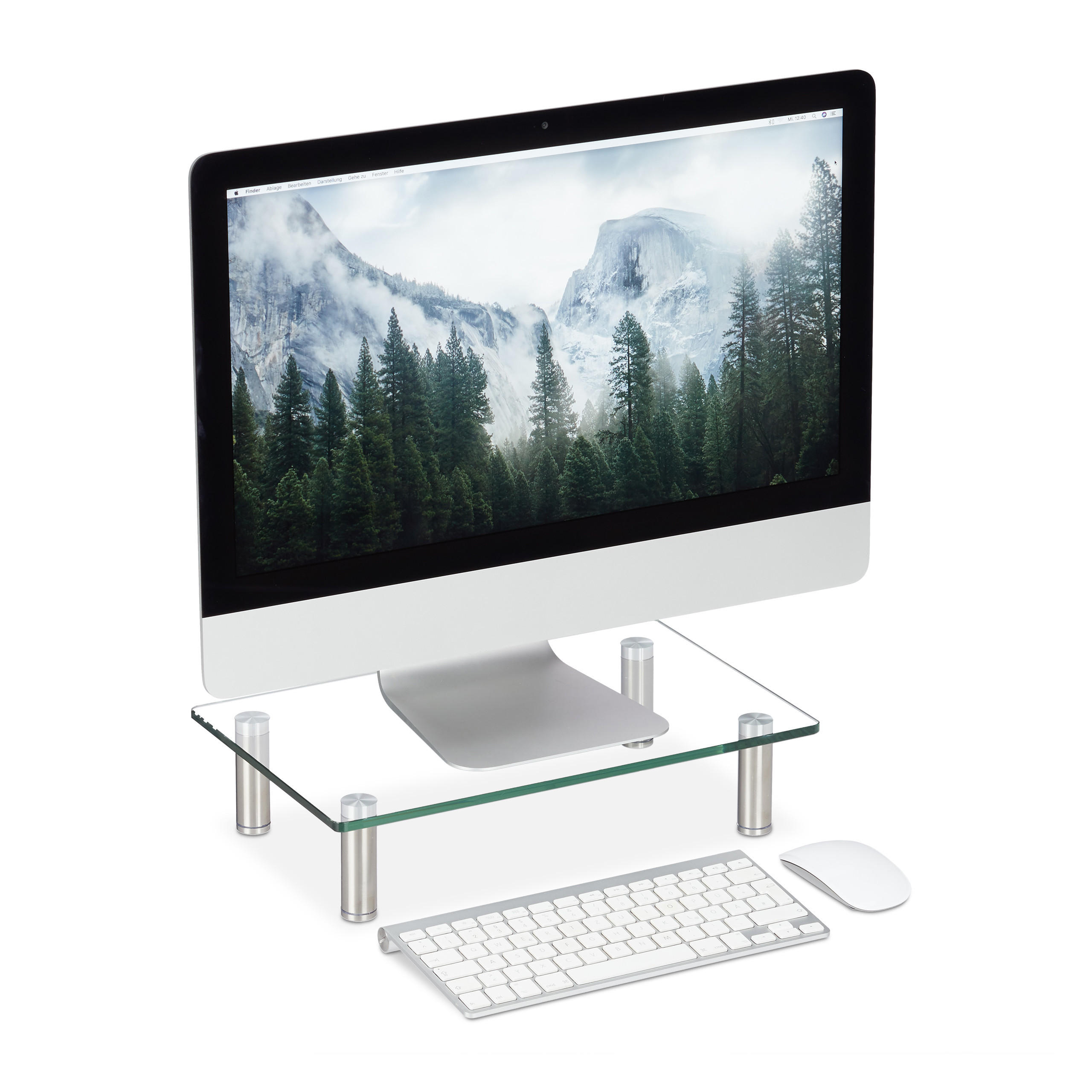 BILDSCHIRMSTÄNDER Transparent Silber gehärtetes Glas höhenverstellbar - Multicolor, Glas/Metall (24/38.5/11cm) - Relaxdays