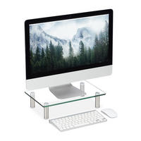 BILDSCHIRMSTÄNDER Transparent Silber gehärtetes Glas höhenverstellbar - Multicolor, Glas/Metall (24/38.5/11cm) - Relaxdays