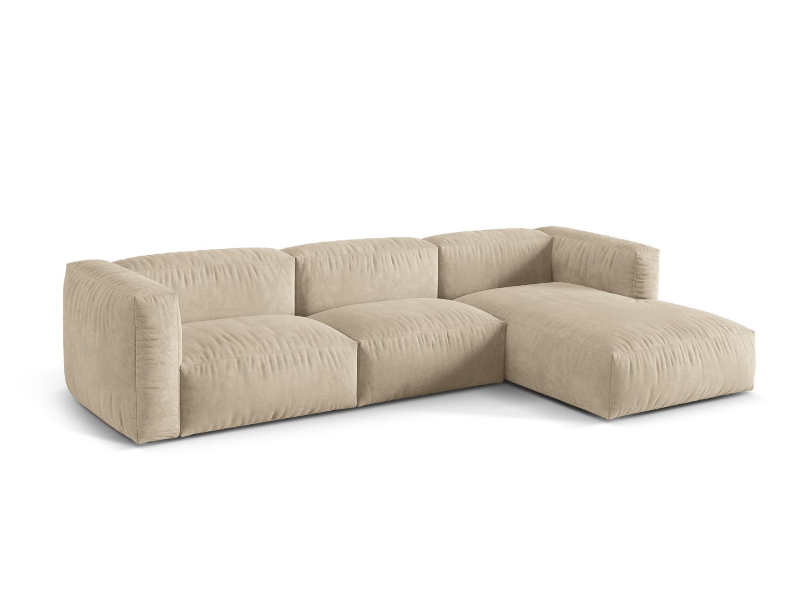 ECKSOFA modular rechts Martina aus Samt leichtes beige 3 Sitzplätze - Creme, Textil (176/332cm) - Micadoni