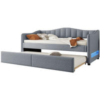 POLSTERBETT 90/200 cm mit LED-Beleuchtung und ausziehbarem Rollbett in Grau - Grau, Textil (90/200cm) - BEAOK