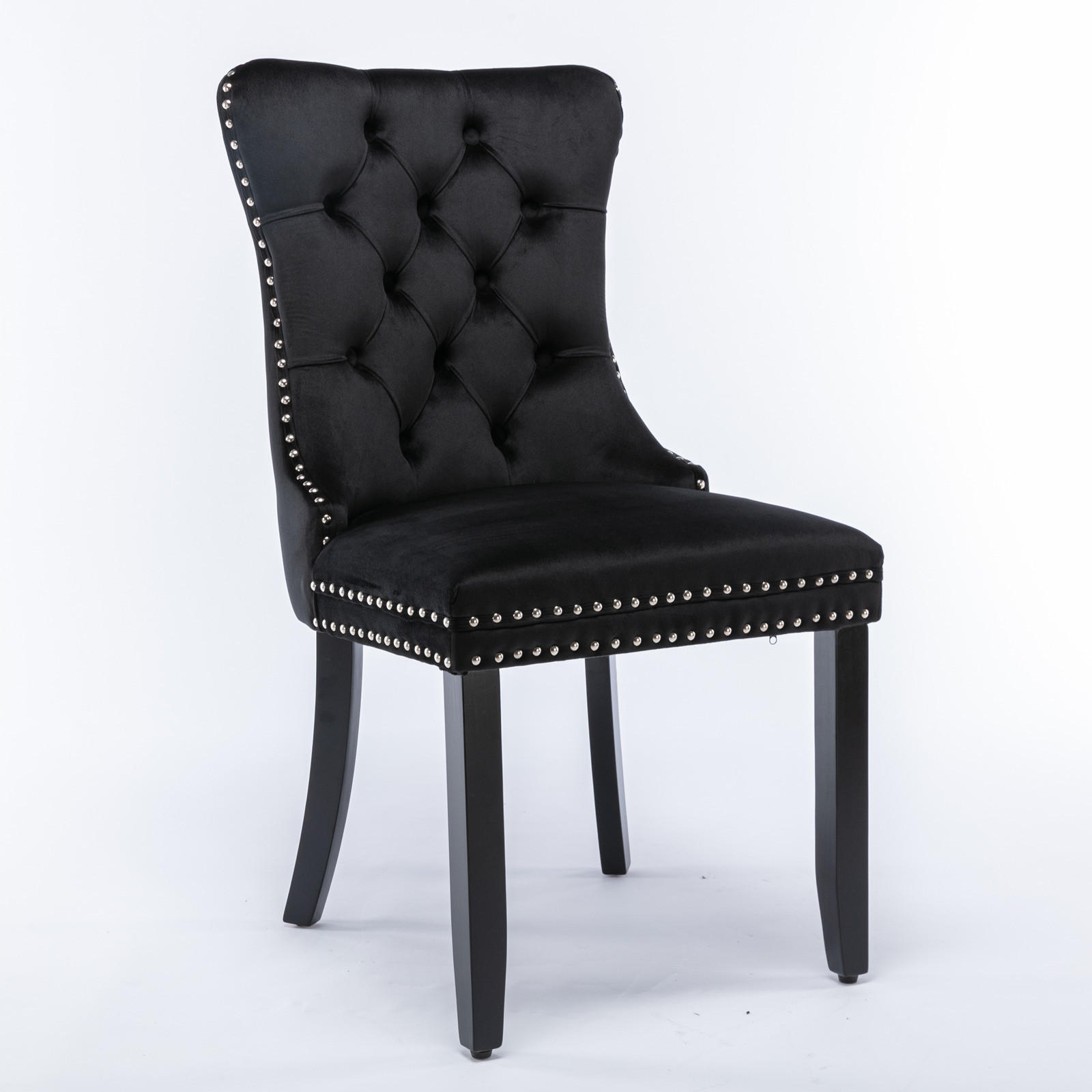 ESSZIMMERSTUHL 2er-Set aus Samt mit Nagelkopfbesatz, Schwarz - Schwarz, Textil (65/95/50cm)
